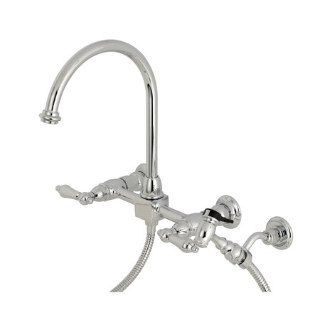 RESTORATION KS1291ALBS 8" Centerset Wall Mount Kitchen Faucet with Brass Sprayer KS1291ALBS